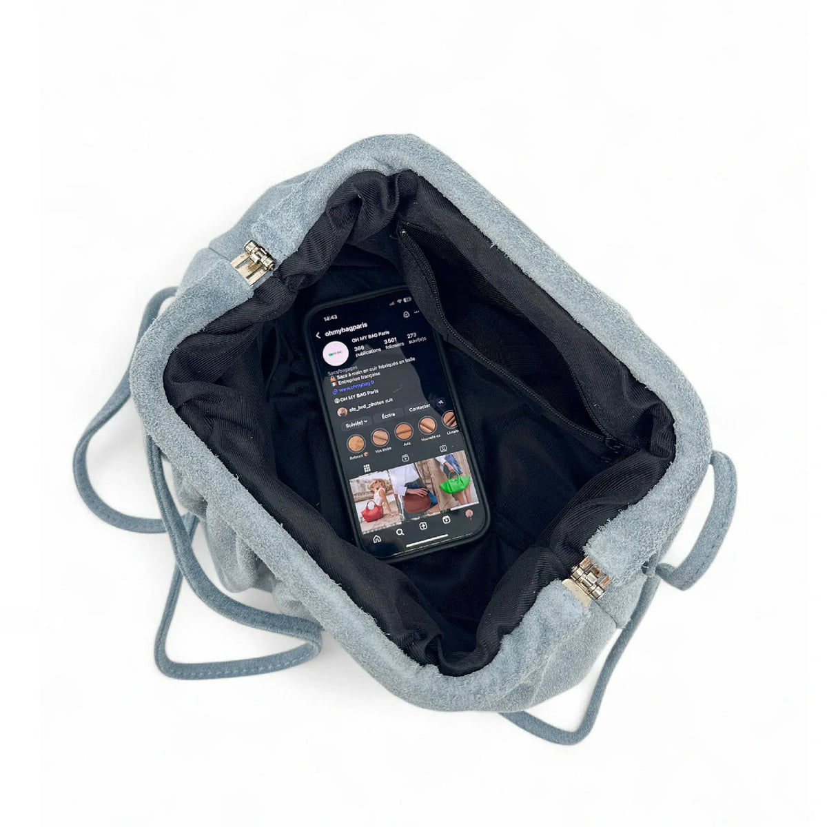 Wildleder-Pouch-Handtasche BRASILIA Pastellblau