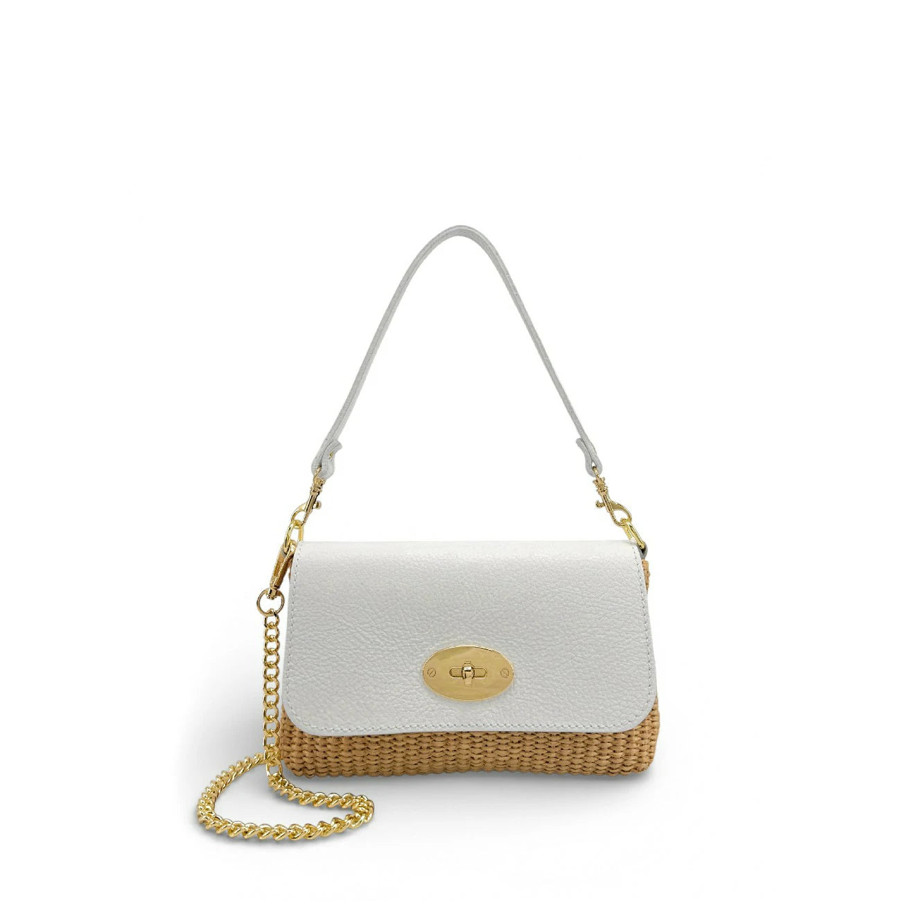 Mini sac en cuir grainé et Raphia BAHIA Blanc