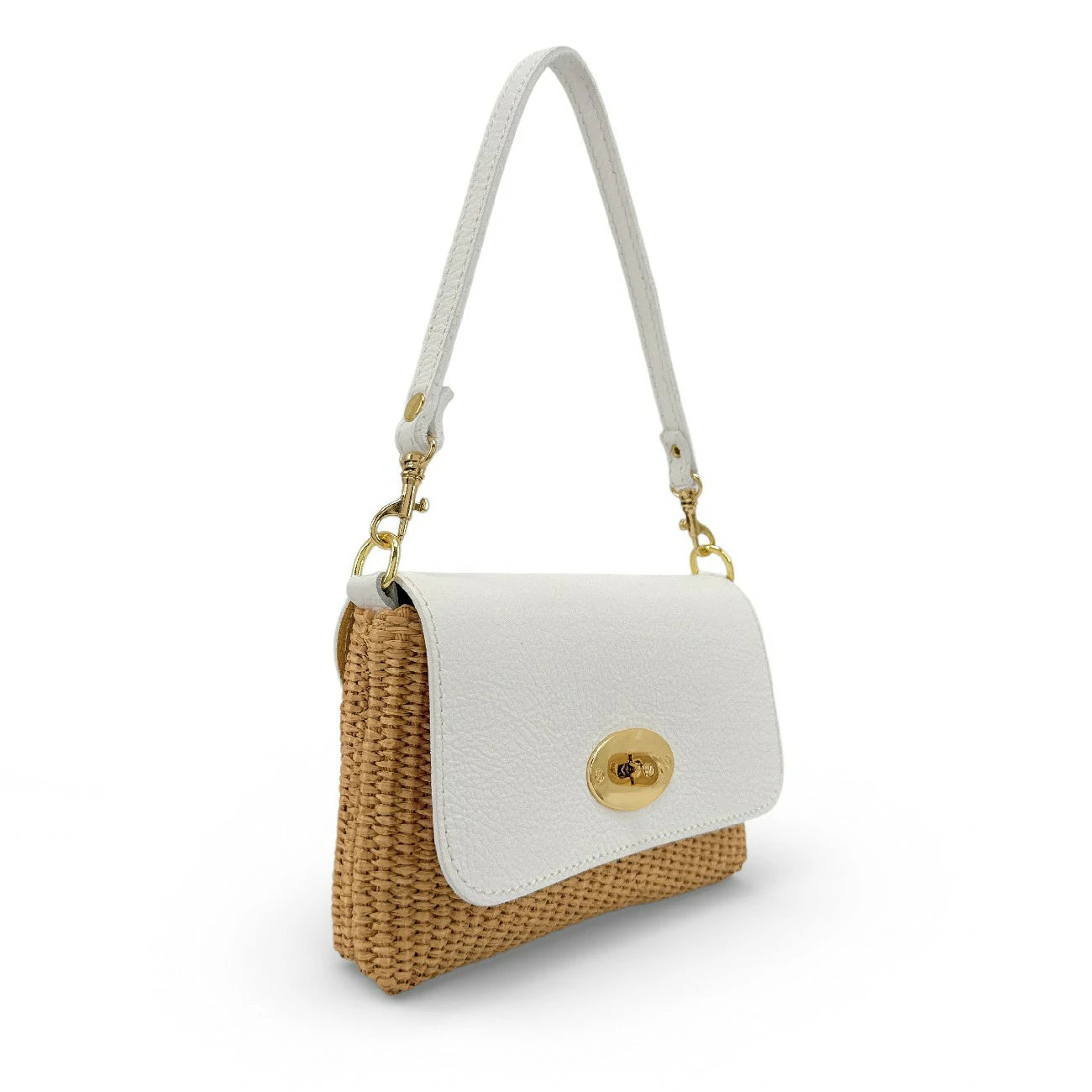 Mini sac en cuir grainé et Raphia BAHIA Blanc