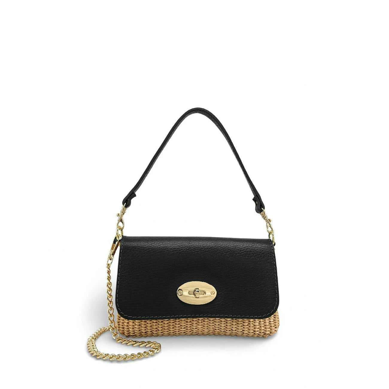 Mini sac en cuir grainé et Raphia BAHIA Noir