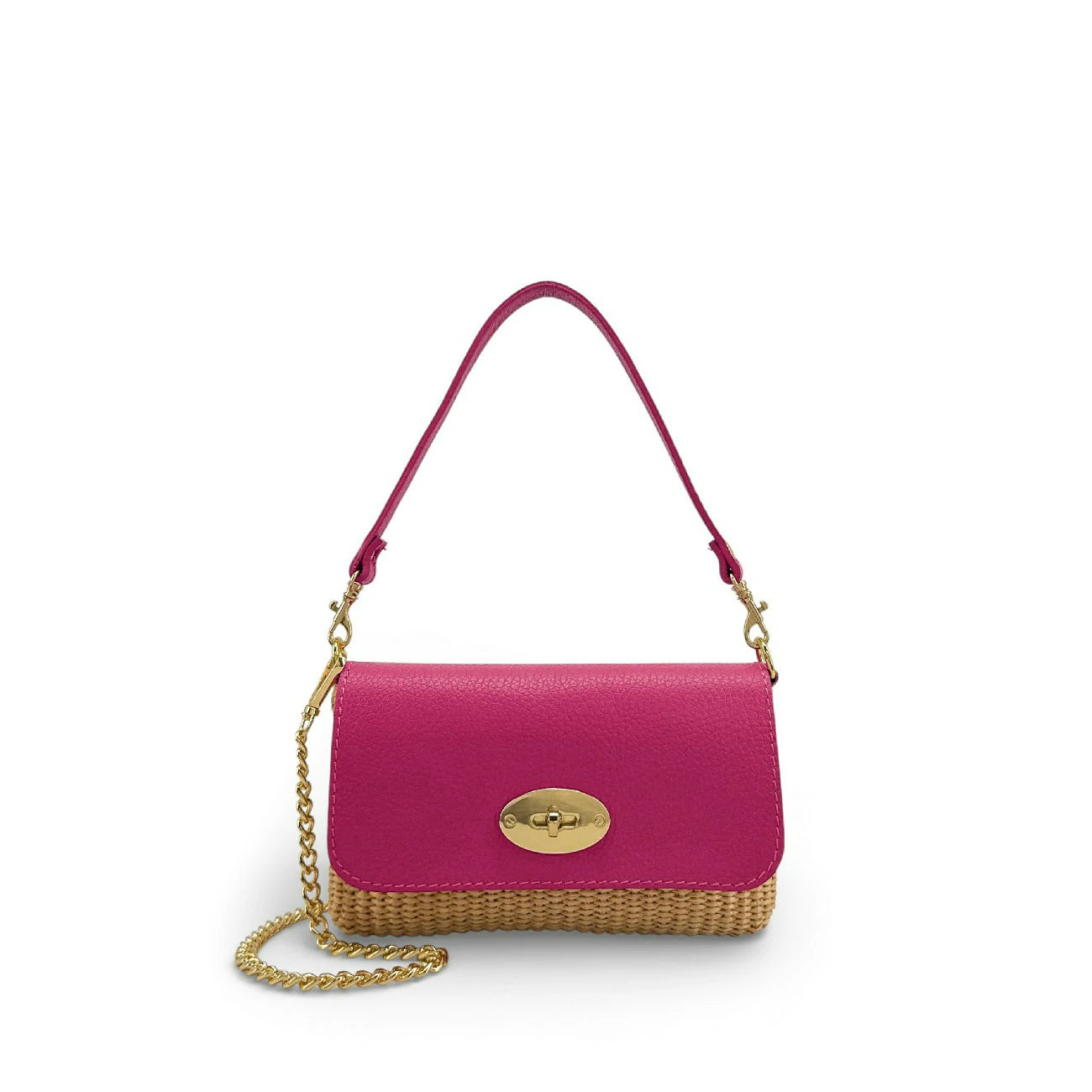 Mini sac en cuir grainé et Raphia BAHIA Rose fuchsia