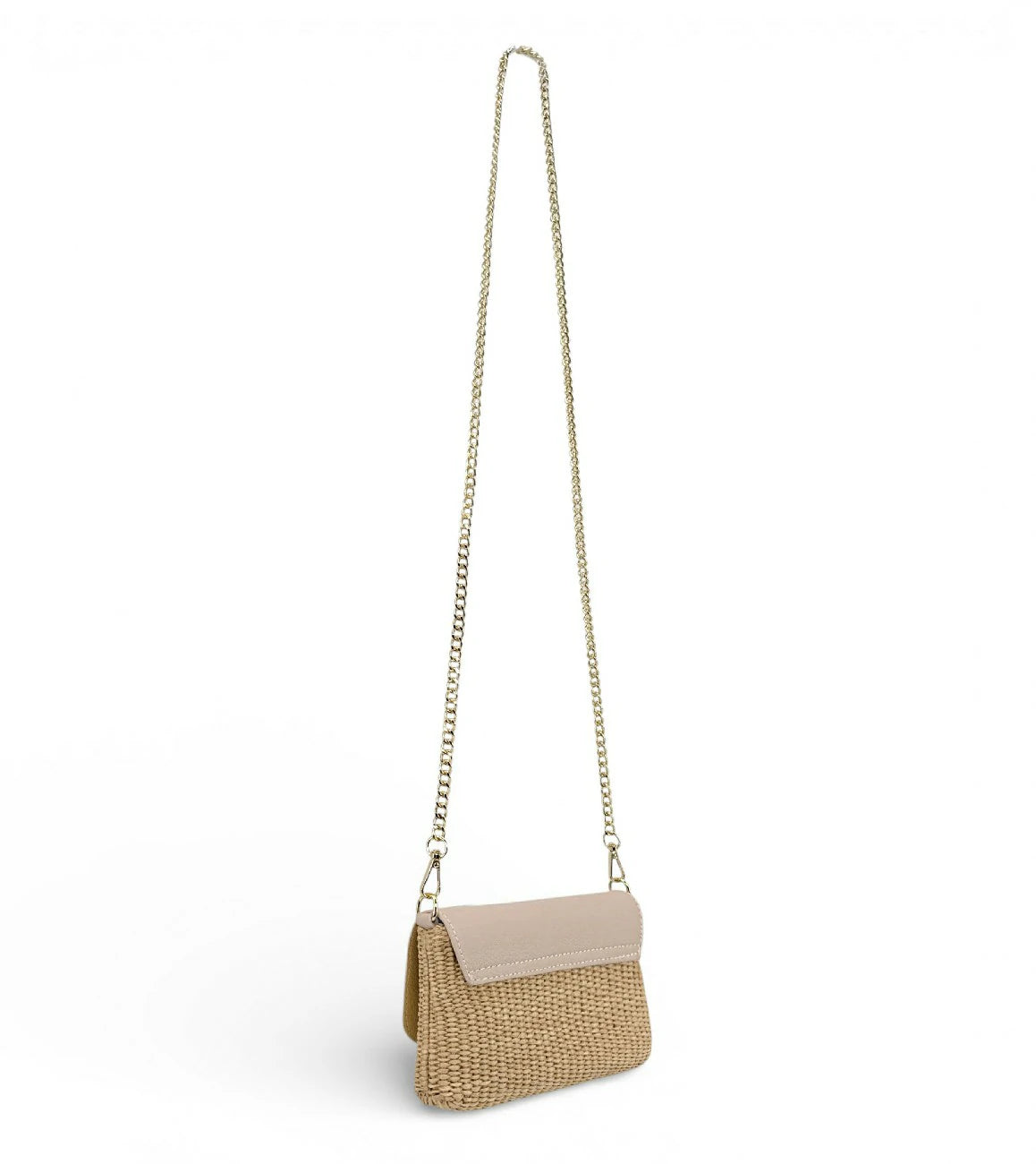 Mini-Tasche aus genarbtem Leder und Raffia BAHIA Nude-Rosa