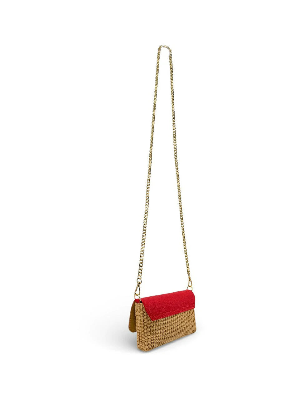 Mini-Tasche aus genarbtem Leder und Raphia BAHIA Krapprot