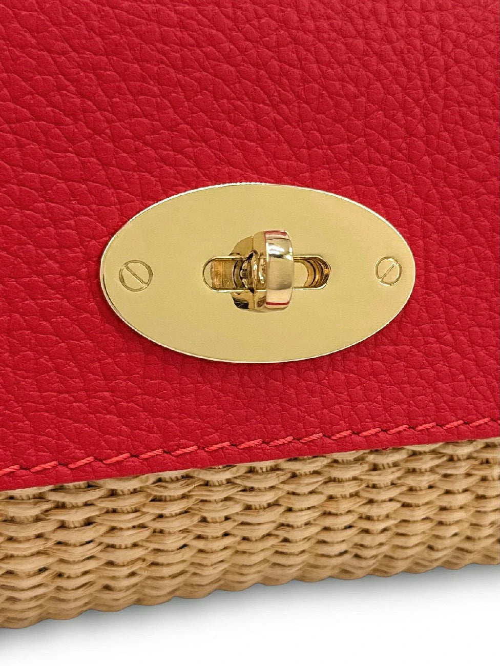 Mini-Tasche aus genarbtem Leder und Raphia BAHIA Krapprot