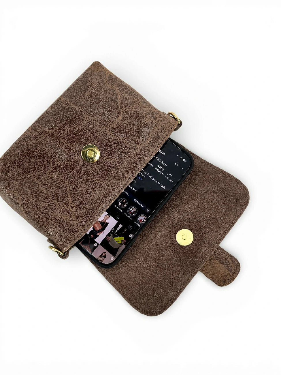 BERLINGOT mocha brushed leather micro bag