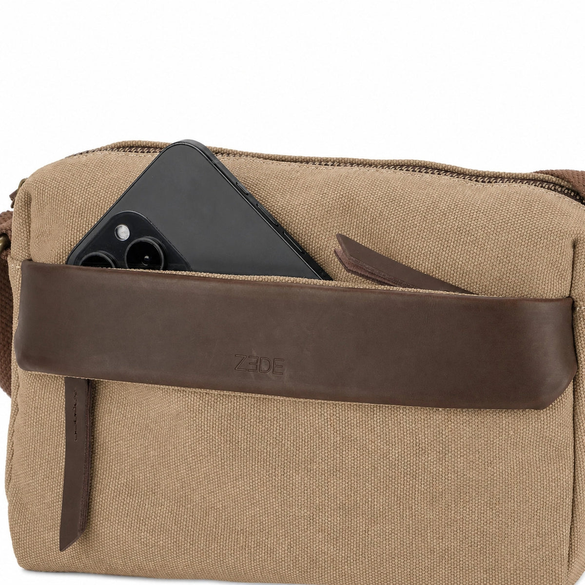 Umhängetasche aus Canvas und Leder GARIBALDI Dunkelbeige
