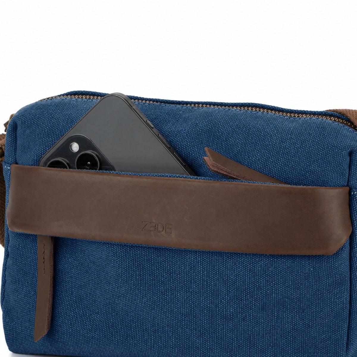 Umhängetasche aus Canvas und Leder GARIBALDI Denimblau
