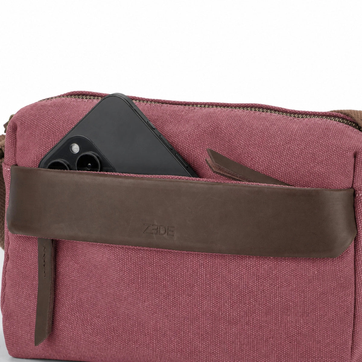 Umhängetasche aus Canvas und Leder GARIBALDI Bordeauxrot