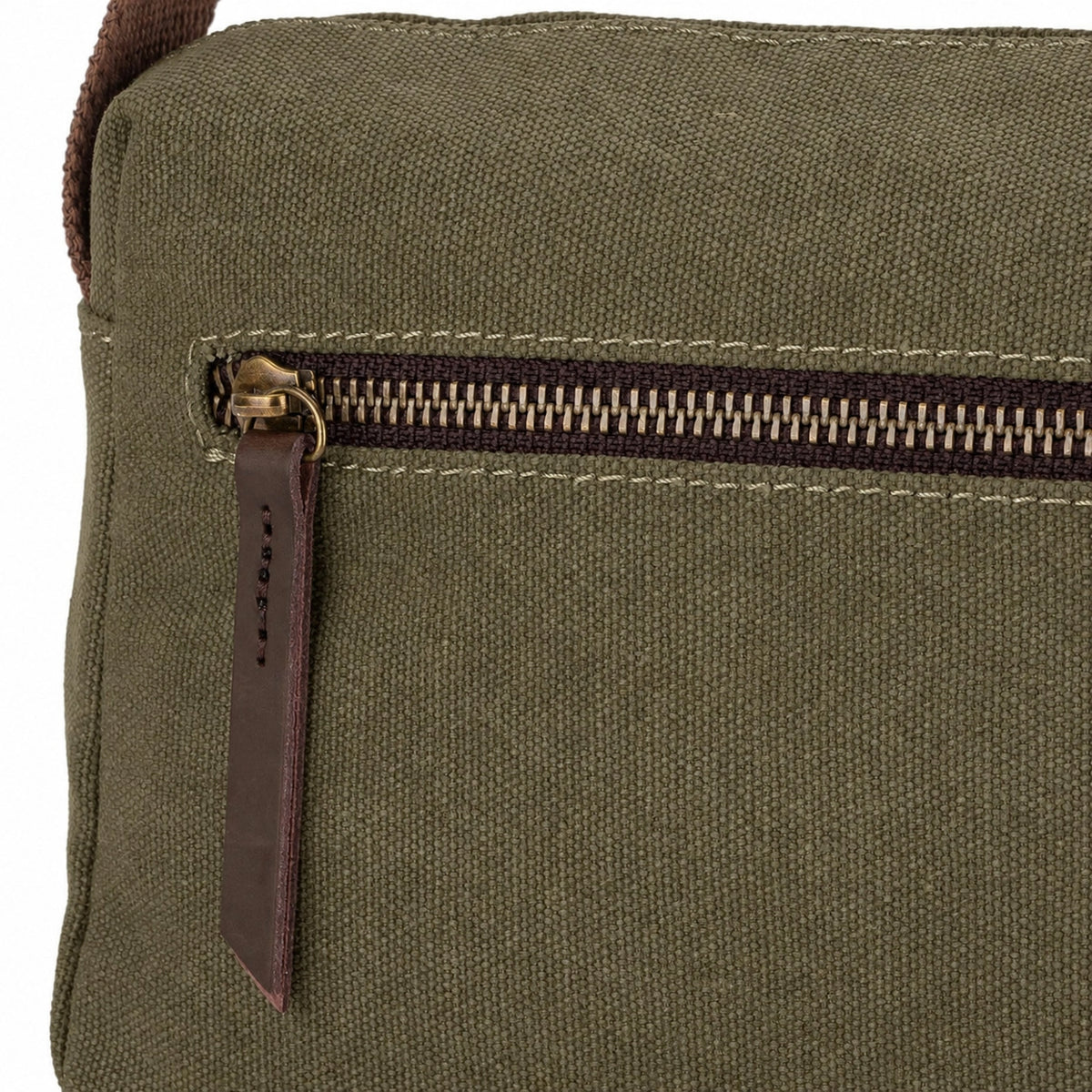 Umhängetasche aus Canvas und Leder GARIBALDI Olivgrün