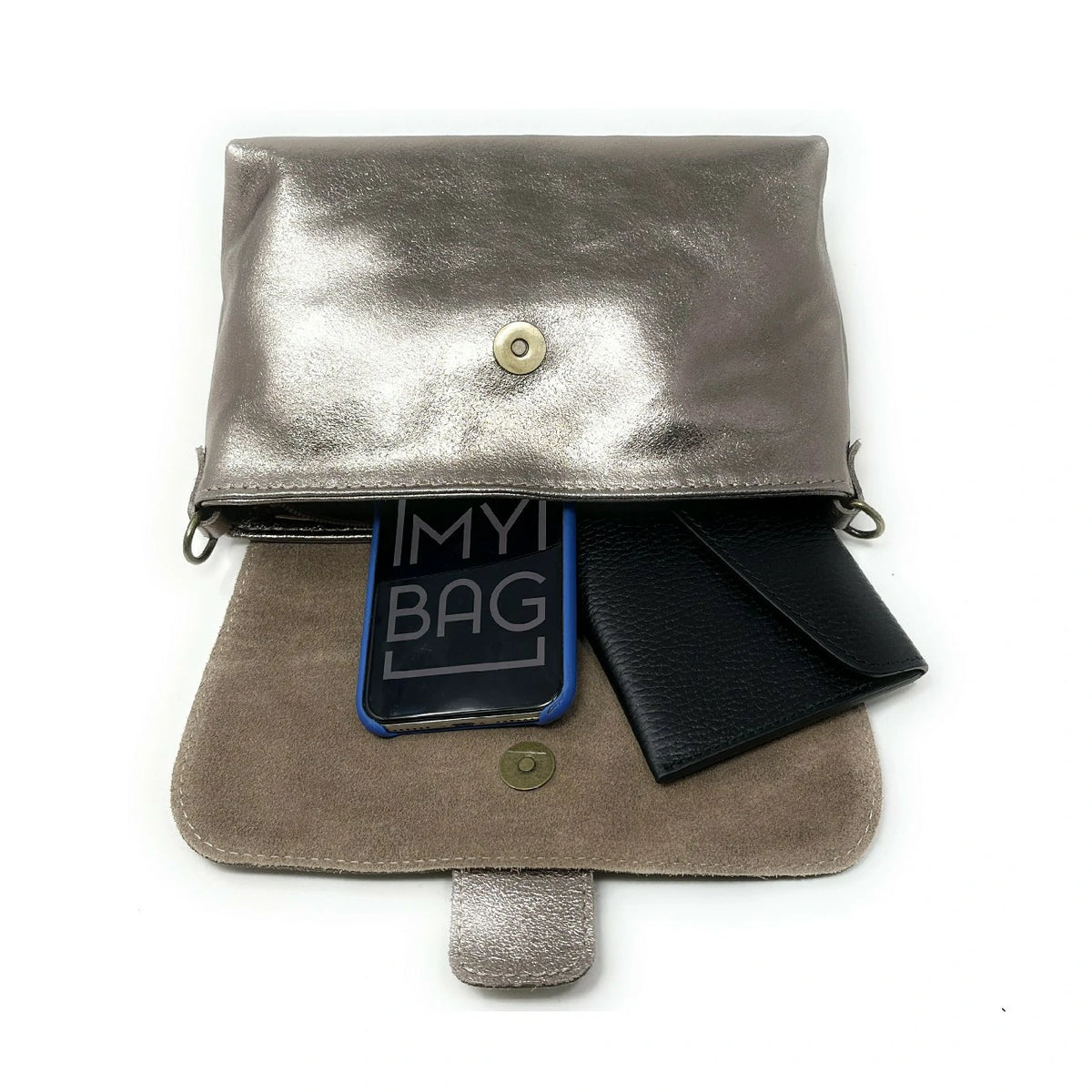 Mini-Tasche aus schillerndem Leder VERONE Champagner irisierend