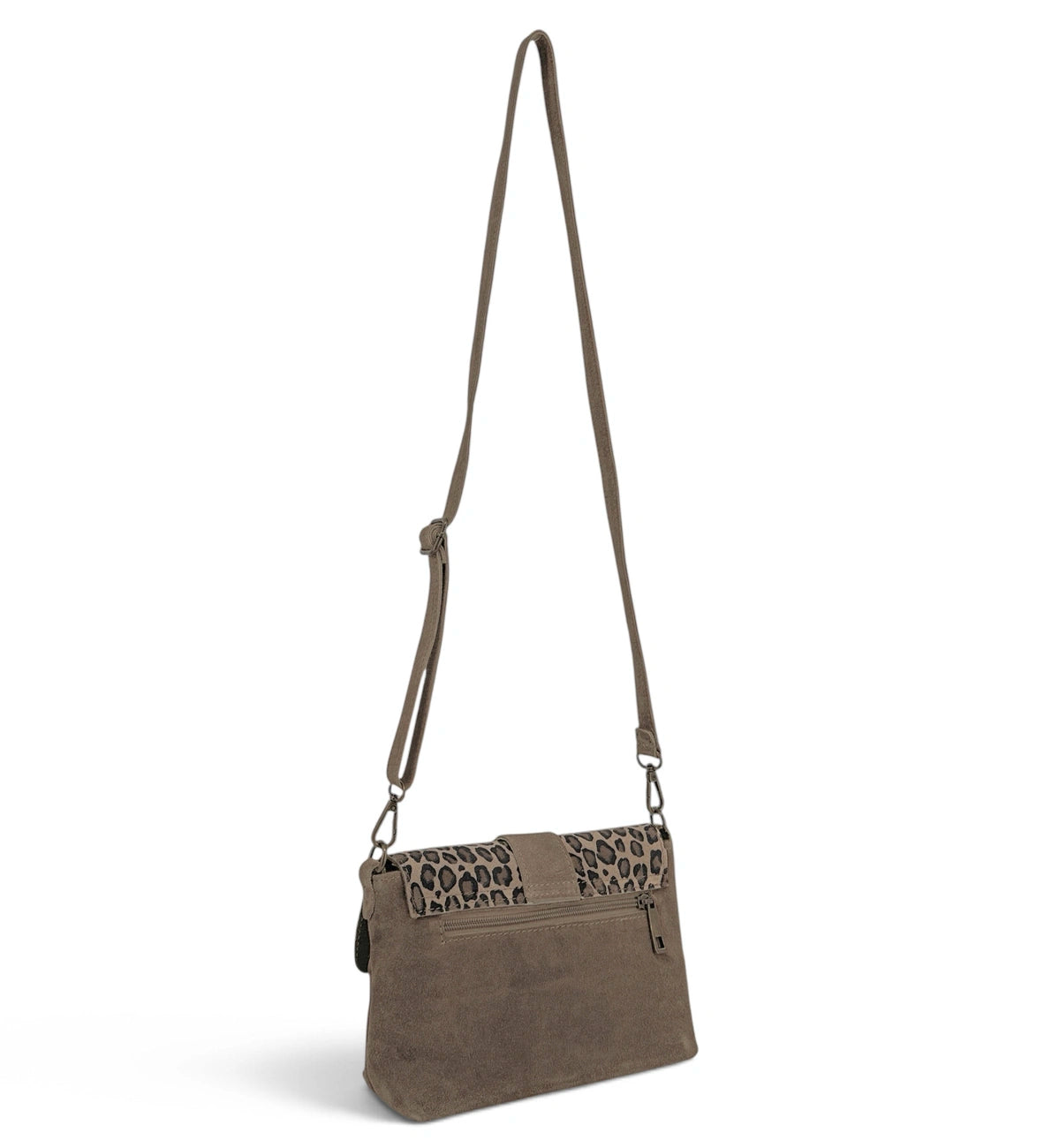 Leopard-Print Suede Bag VERONE SUEDE LEO Taupe