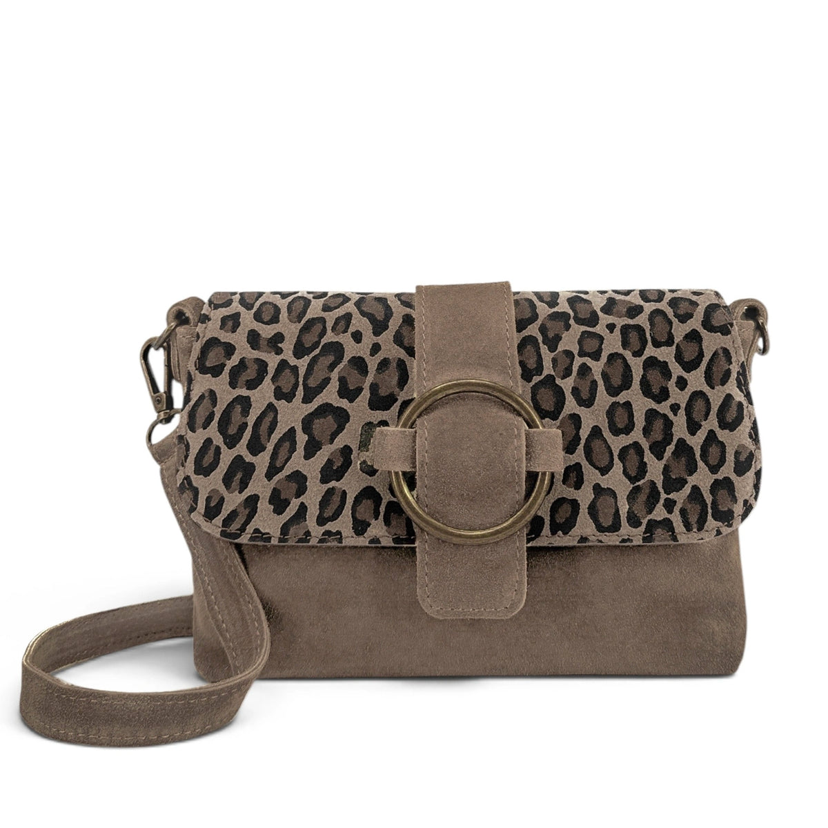 Leopard-Print Suede Bag VERONE SUEDE LEO Taupe