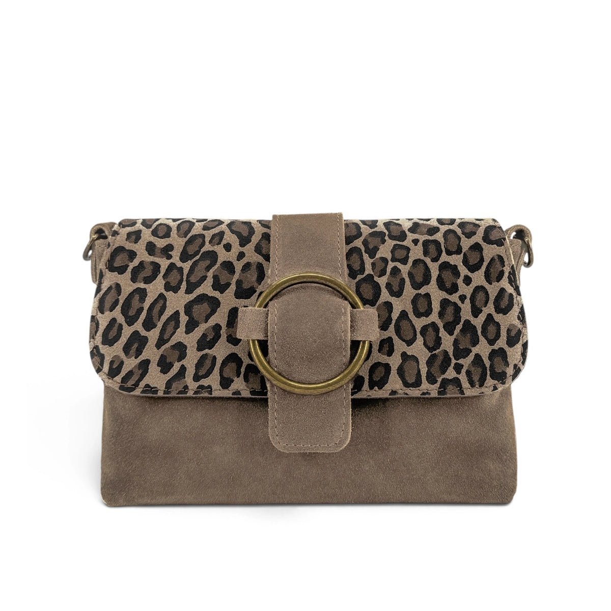 Leopard-Print Suede Bag VERONE SUEDE LEO Taupe
