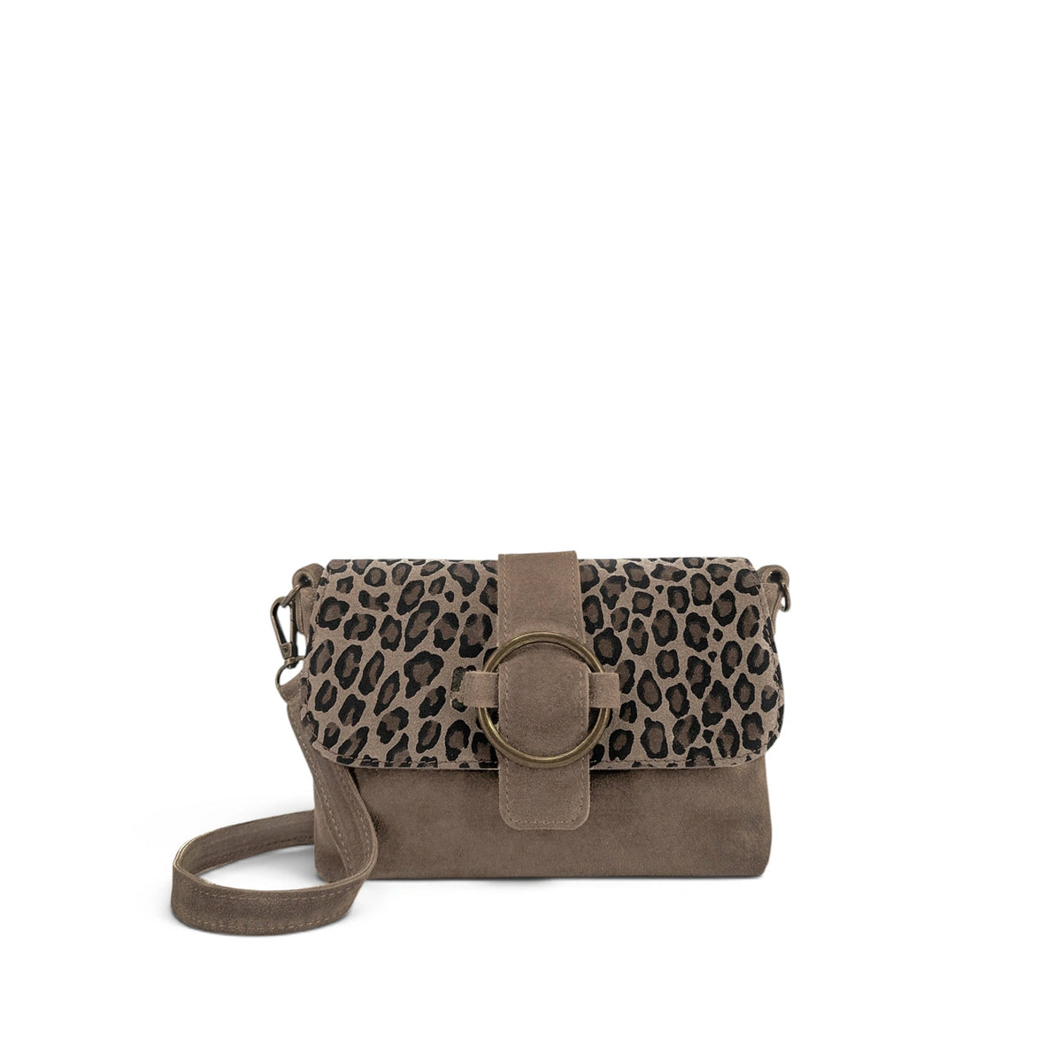 Sac à main en daim imprimé léopard VERONE SUEDE LEO Taupe foncé