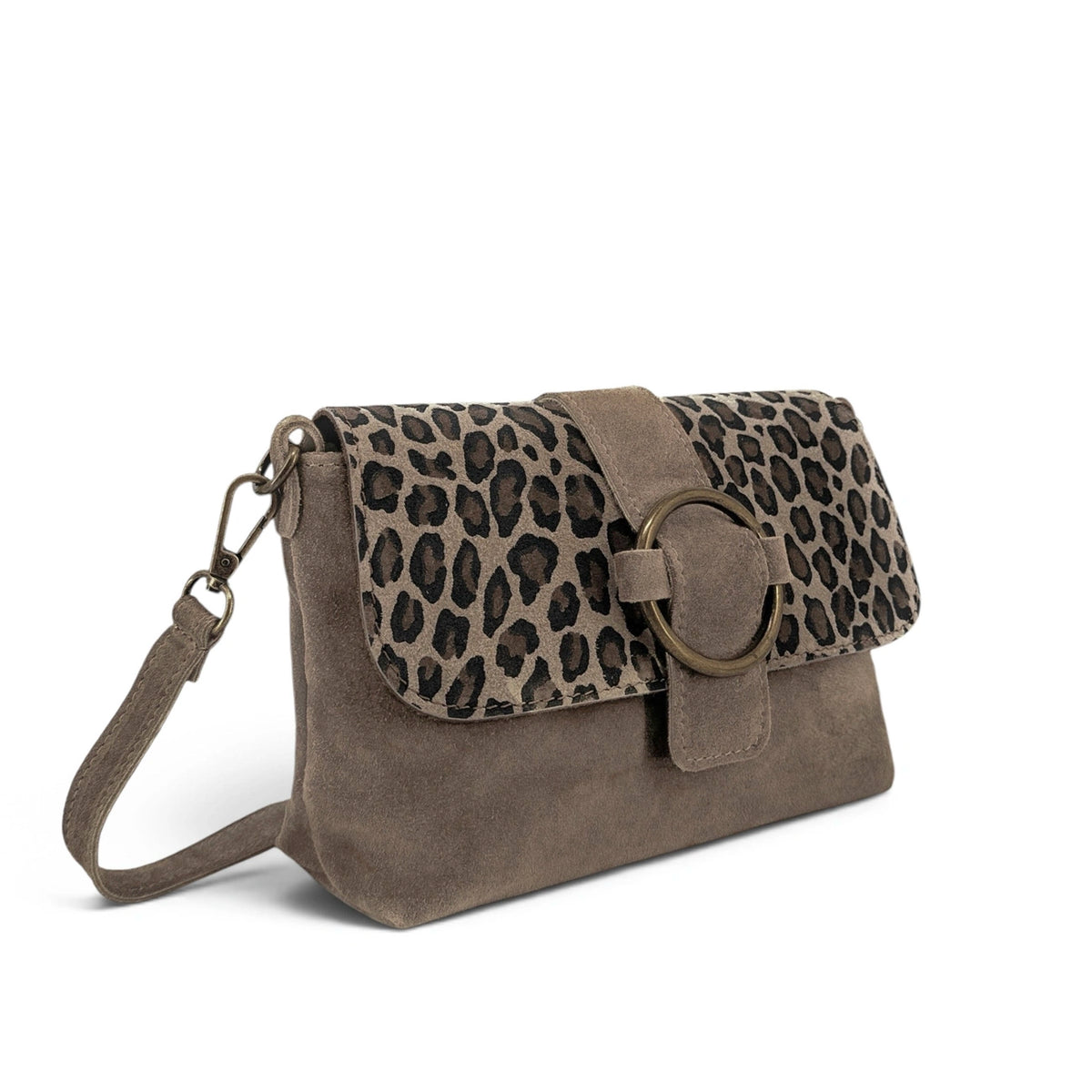 Sac à main en daim imprimé léopard VERONE SUEDE LEO Taupe foncé