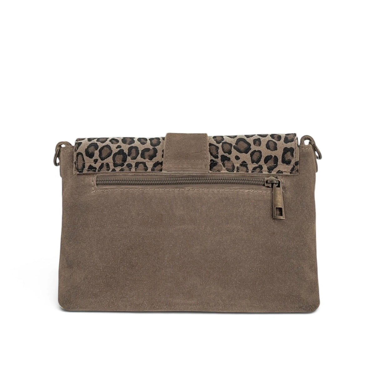 Leopard-Print Suede Bag VERONE SUEDE LEO Taupe