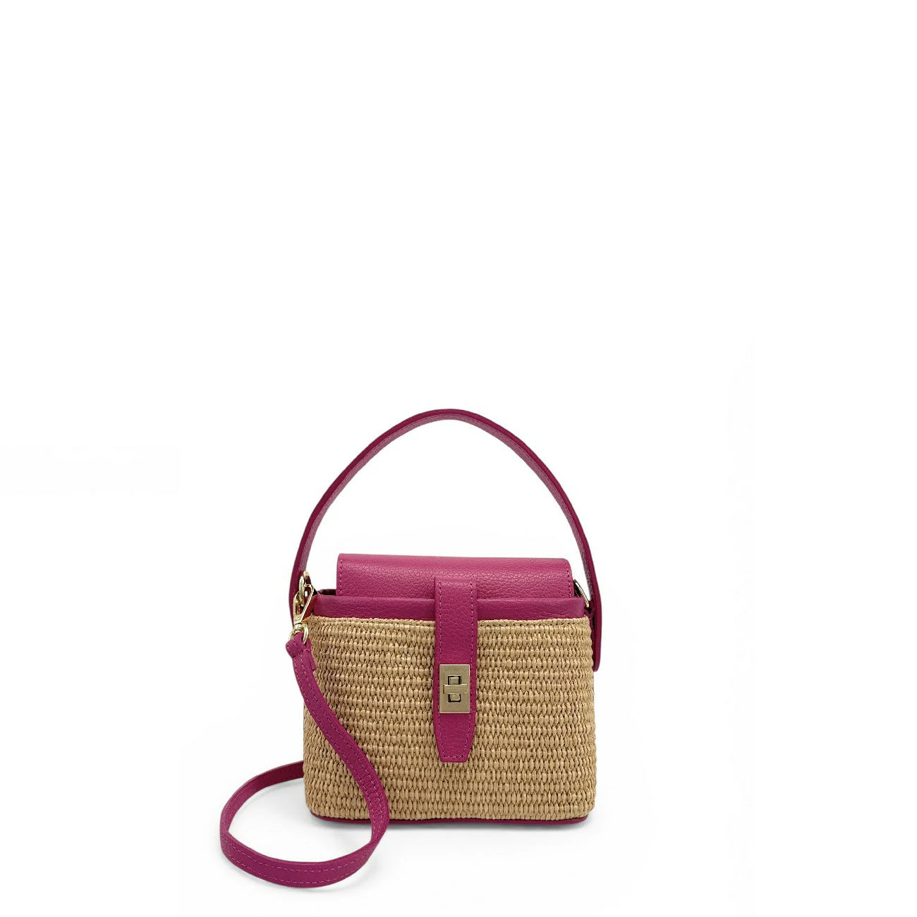 Mini-Sac en main en cuero y rafia SIENNA Rose fucsia