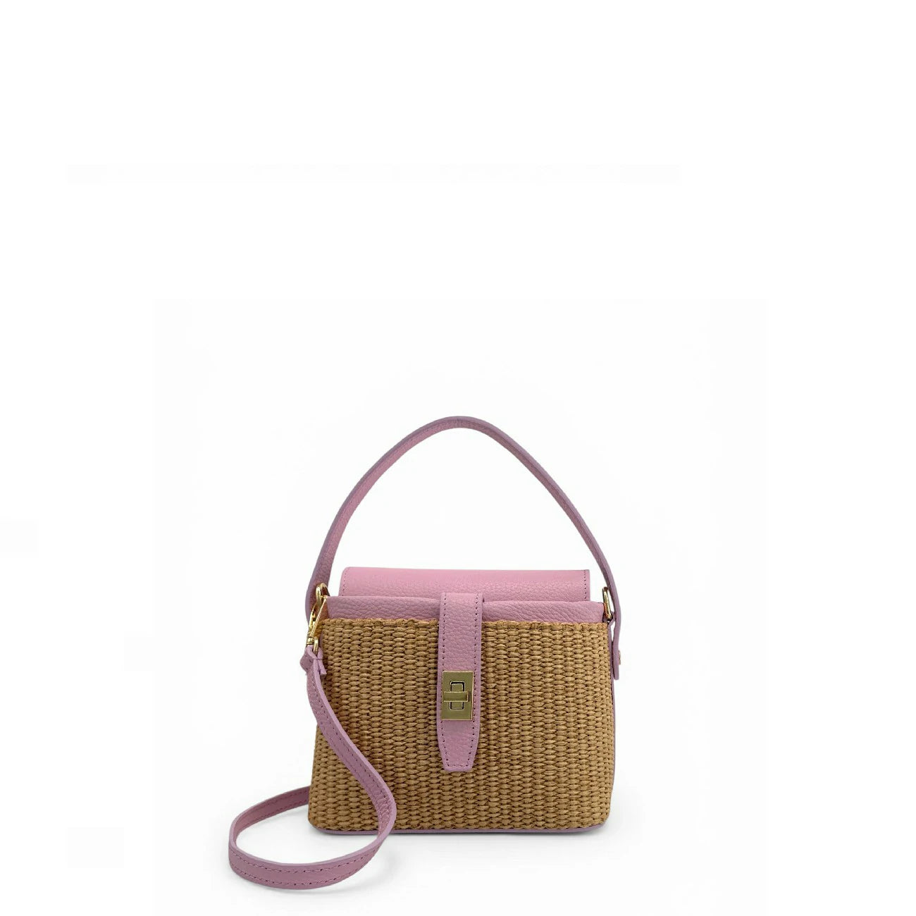 Mini-sac à main en cuir et raphia SIENNA Rose pâle