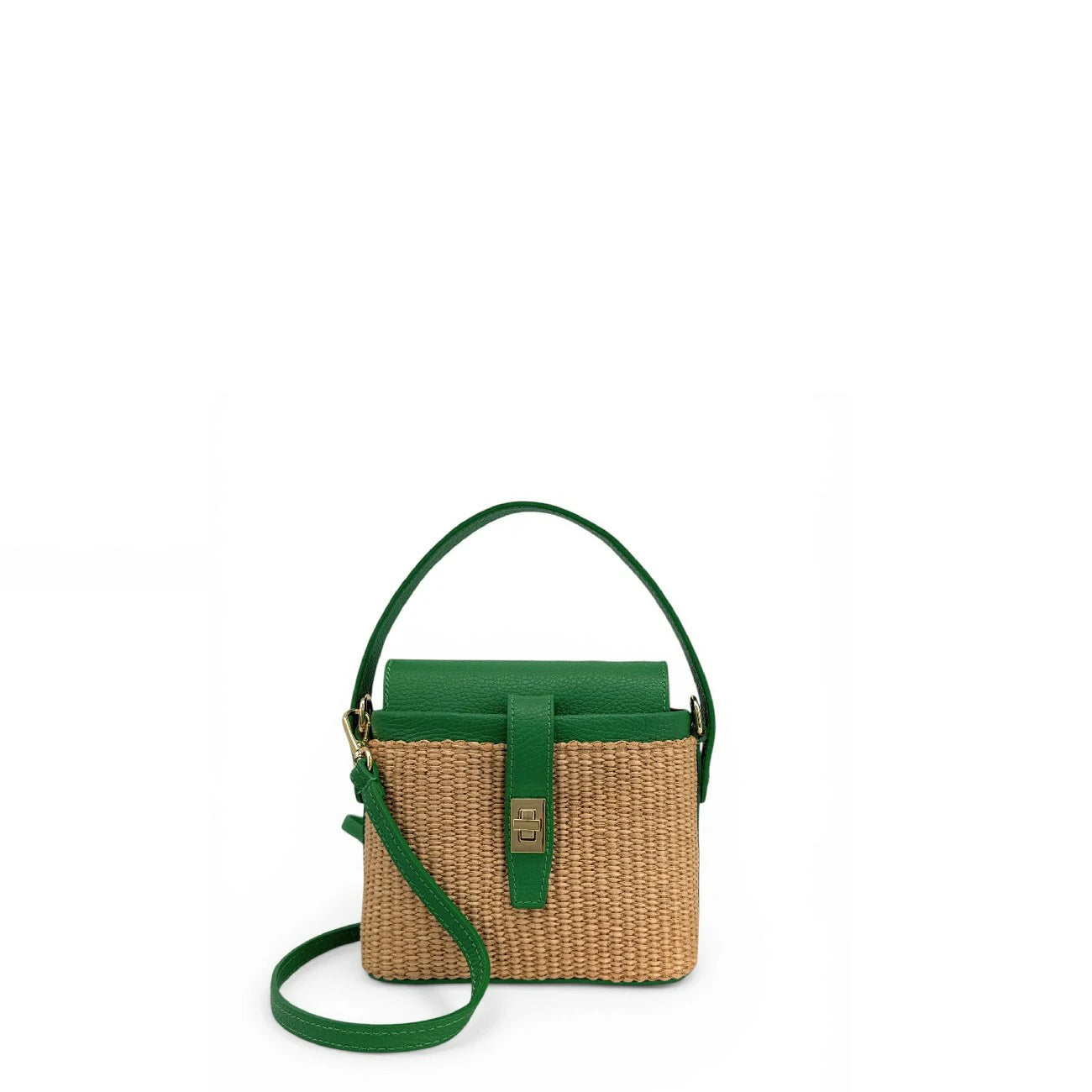 Mini-sac à main en cuir et raphia SIENNA Vert anglais