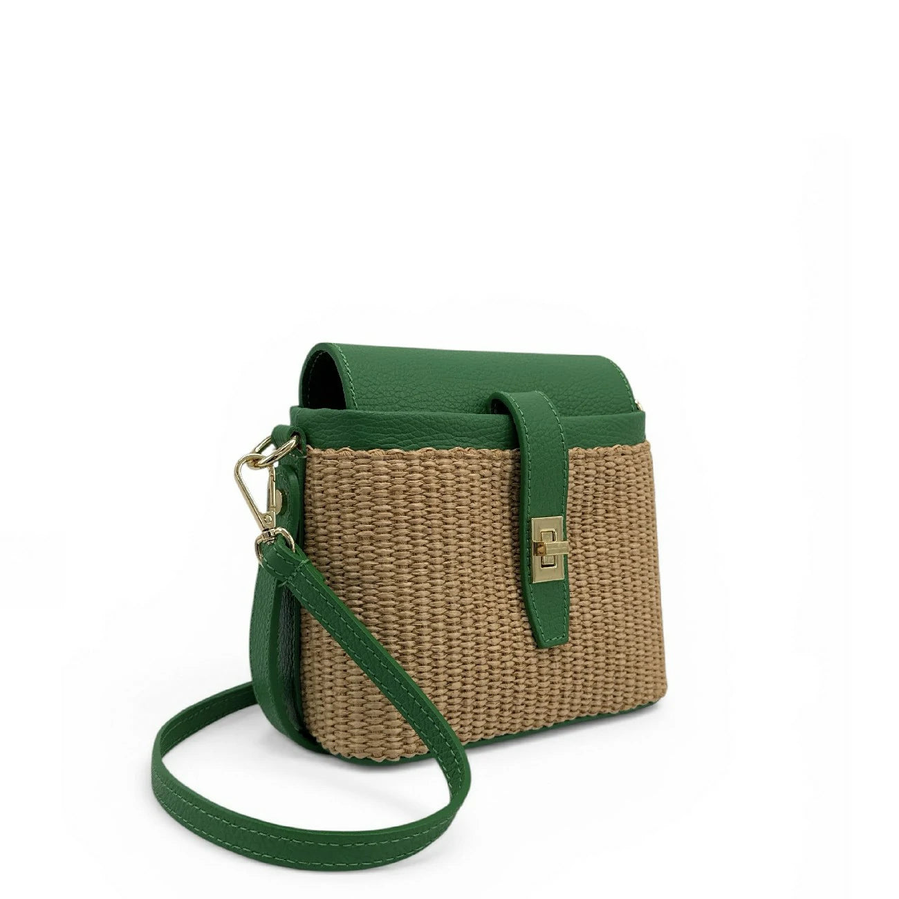 Mini-sac à main en cuir et raphia SIENNA Vert anglais