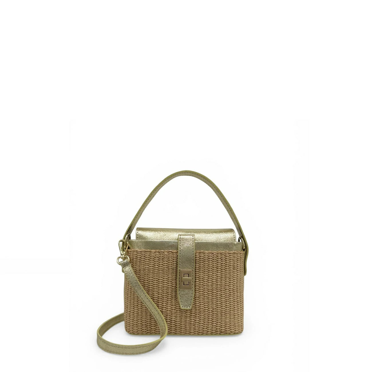 Mini-sac à main en cuir et raphia SIENNA Or pâle