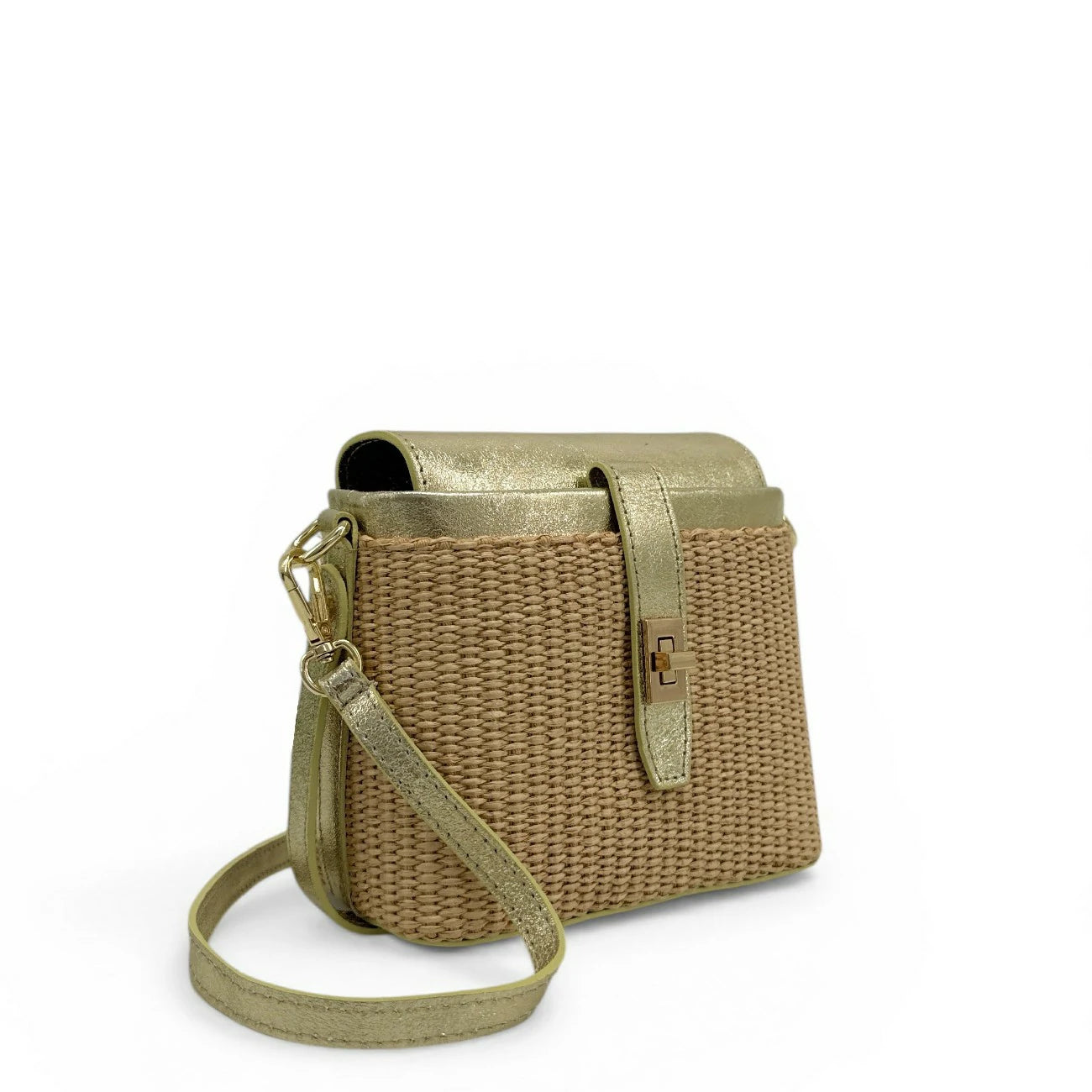 Mini-sac à main en cuir et raphia SIENNA Or pâle