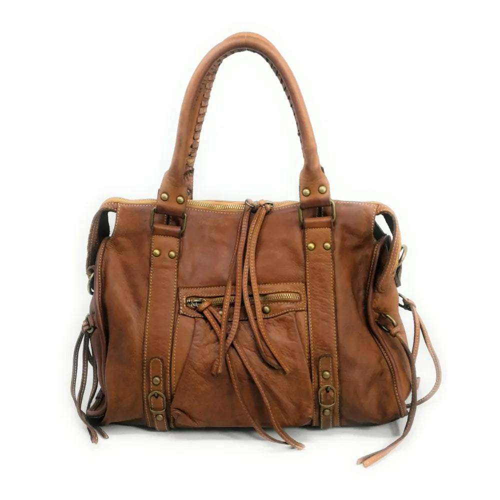 Sac à main en cuir souple délavé MISS STORM Cognac Cognac