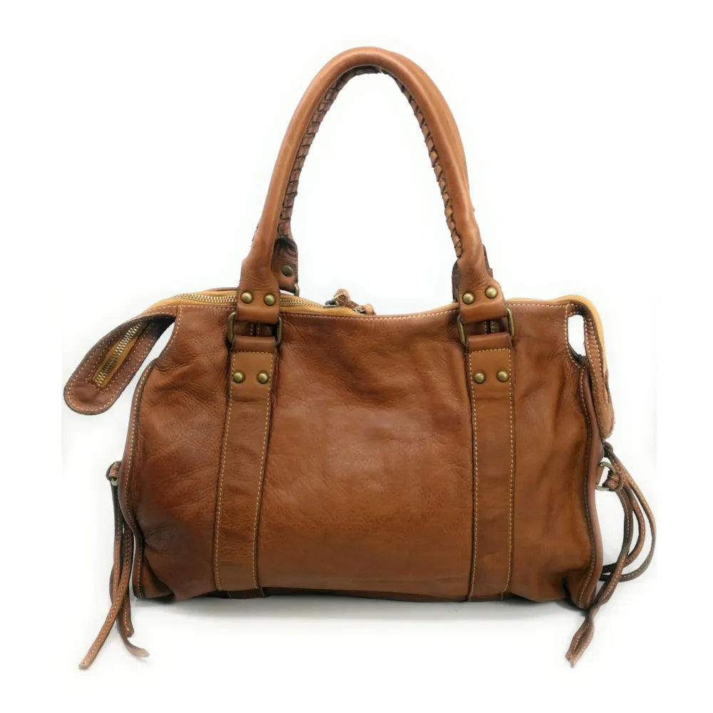 Sac à main en cuir souple délavé MISS STORM Cognac Cognac