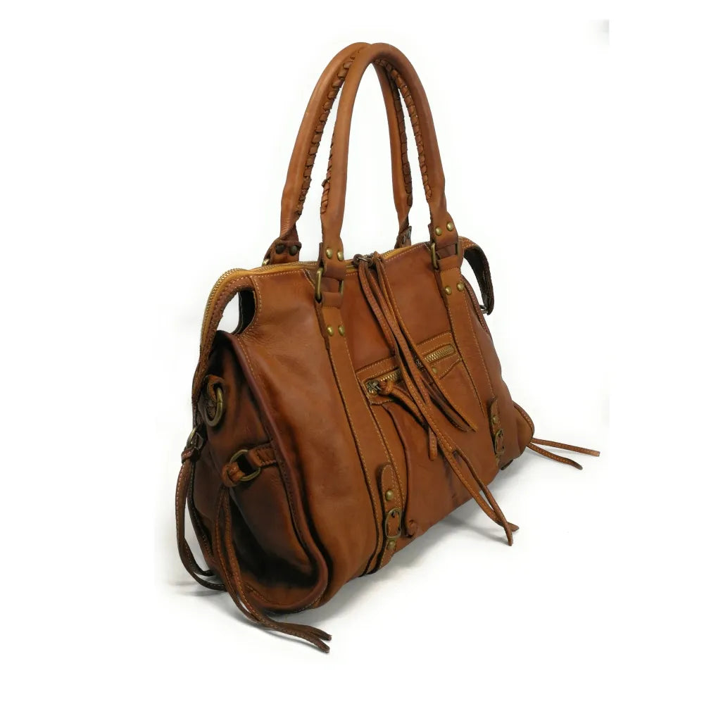 Sac à main en cuir souple délavé MISS STORM Cognac Cognac