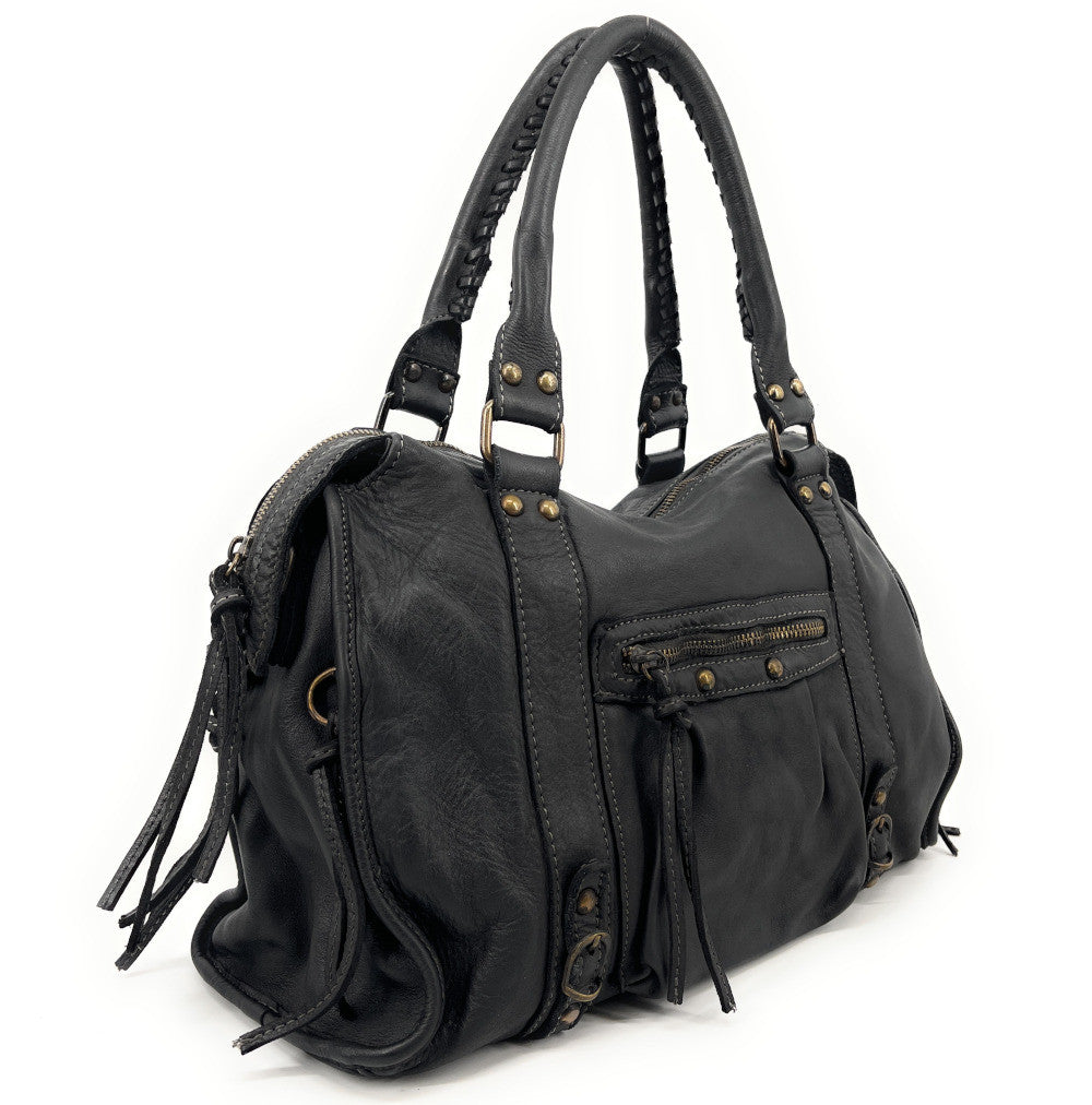 Sac à main iconique en cuir MISS STORM Noir Noir