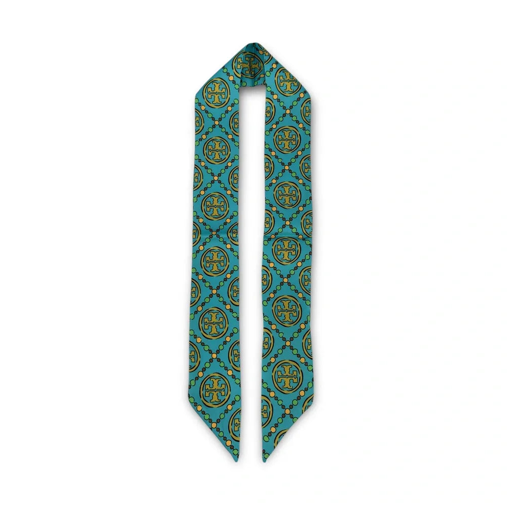 Foulard de sac en tissu satiné MONOGRAMME Bleu paon