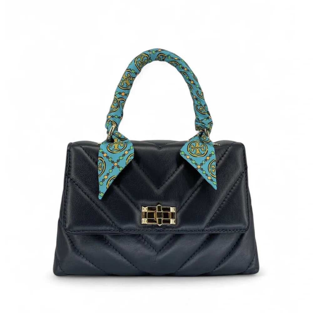 Foulard de sac en tissu satiné MONOGRAMME Bleu paon
