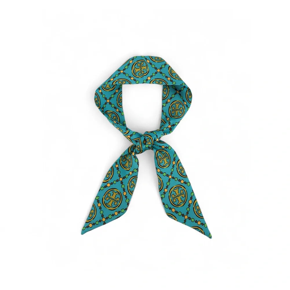 Foulard de sac en tissu satiné MONOGRAMME Bleu paon