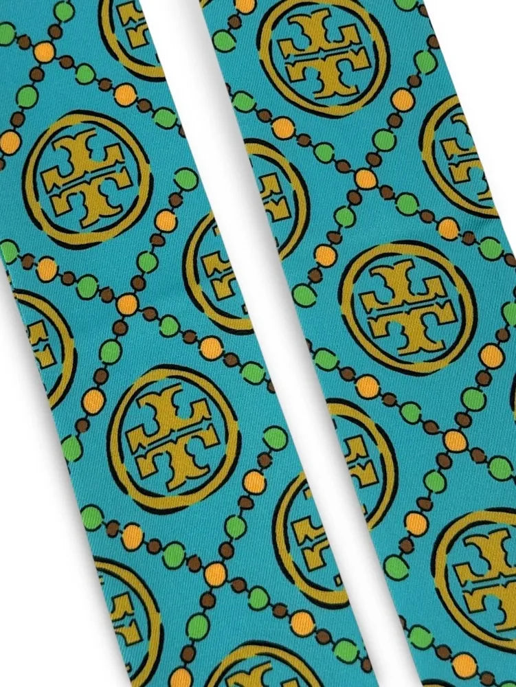 Foulard de sac en tissu satiné MONOGRAMME Bleu paon