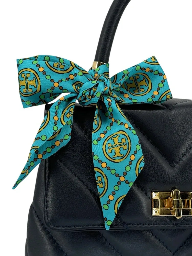 Foulard de sac en tissu satiné MONOGRAMME Bleu paon