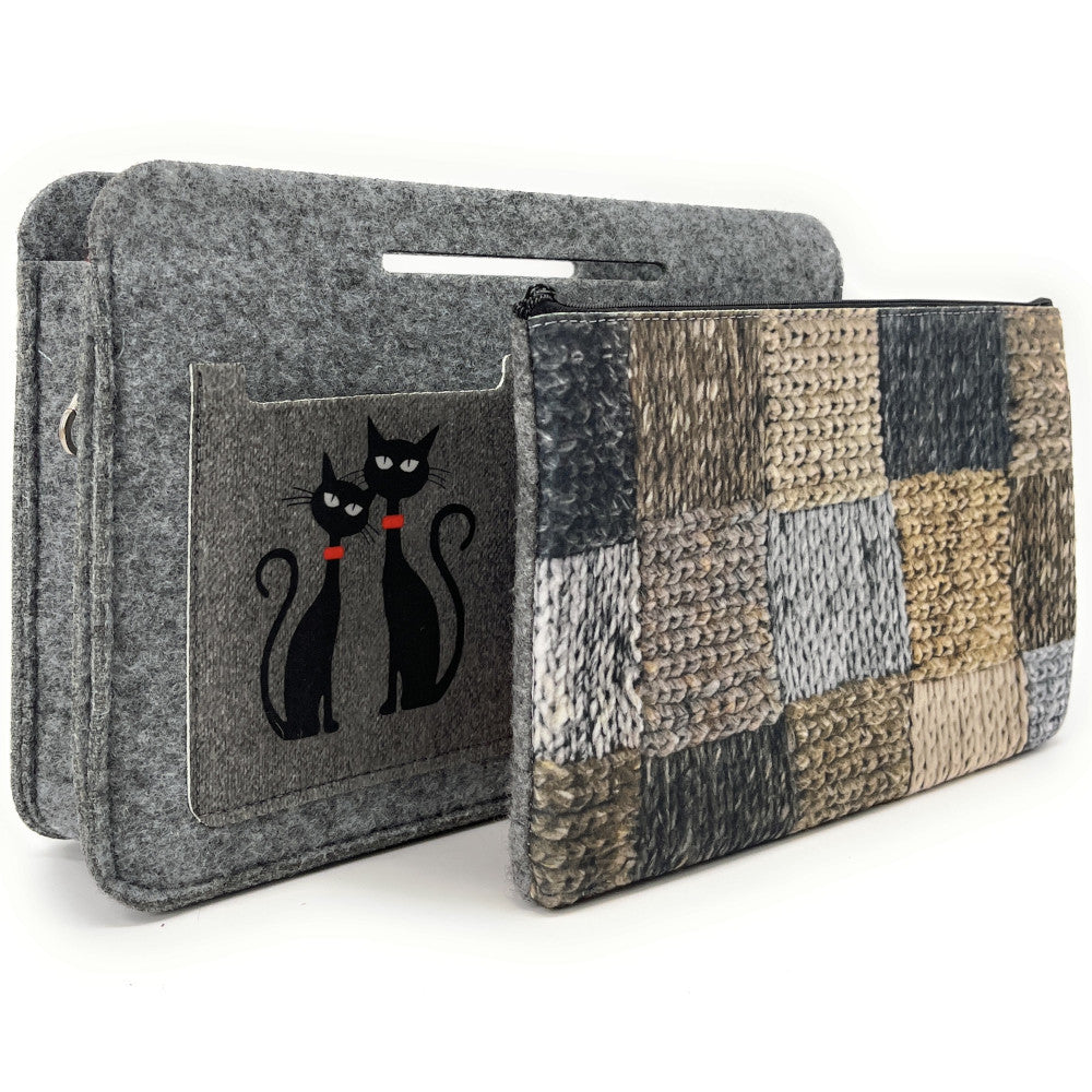 Organiseur en feutrine écologique imprimée BLACK CATS Gris clair