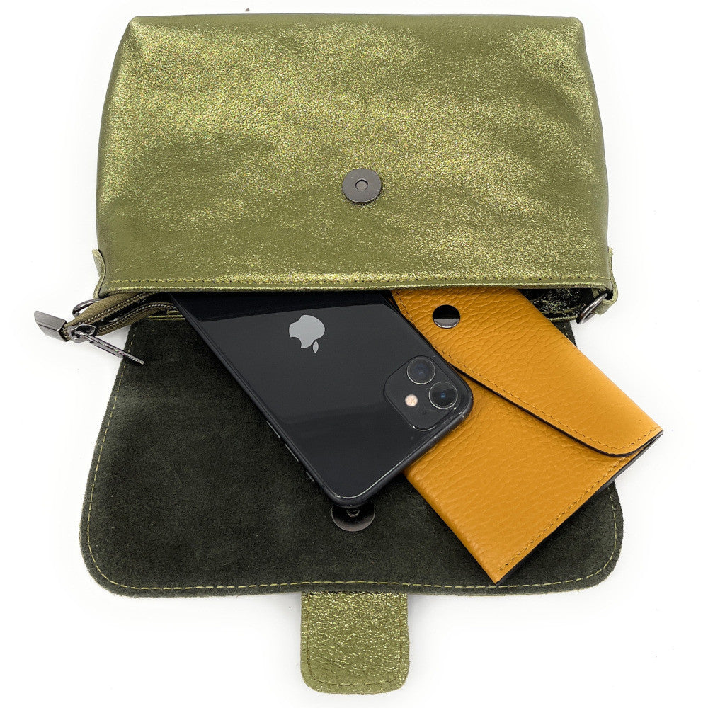 Mini sac en cuir irisé VERONE Kaki irisé