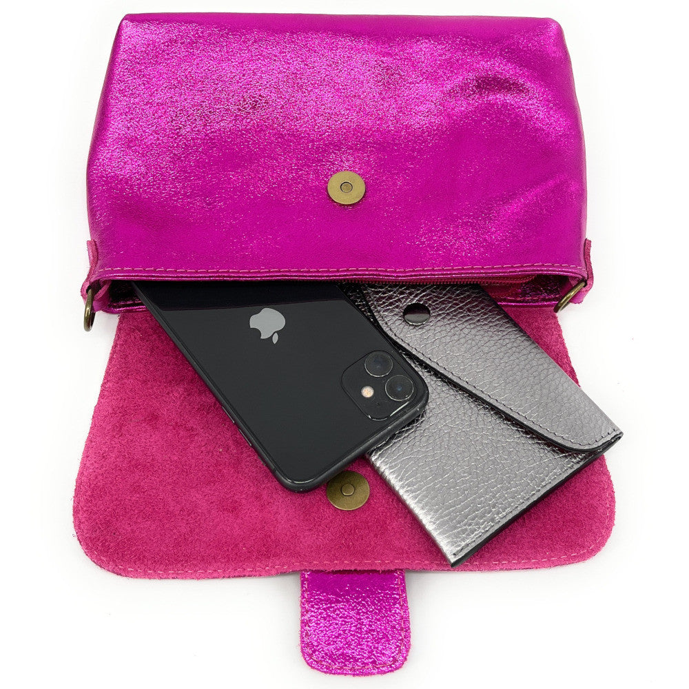 Mini sac en cuir irisé VERONE Rose fuchsia