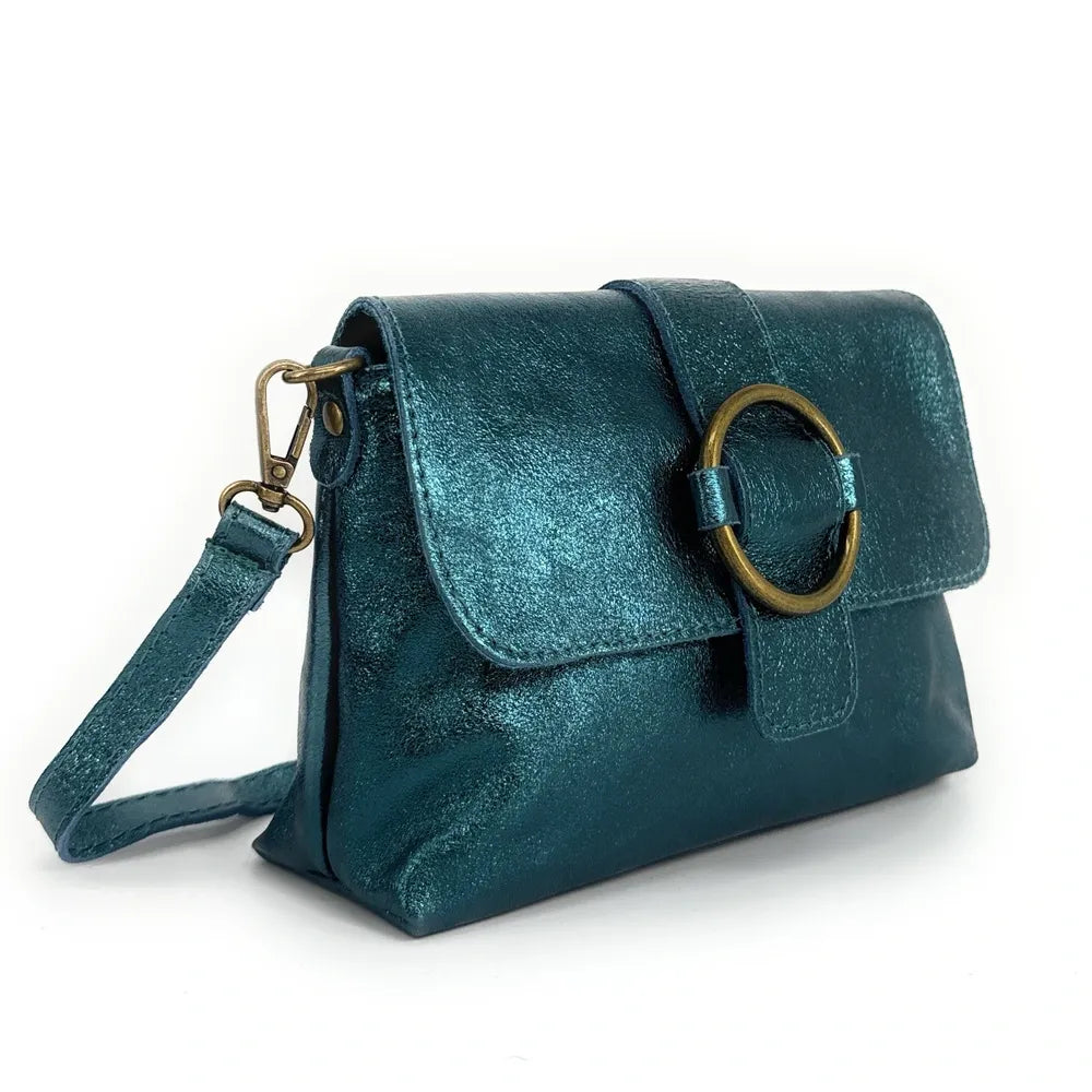 Mini sac en cuir irisé VERONE Bleu canard irisé