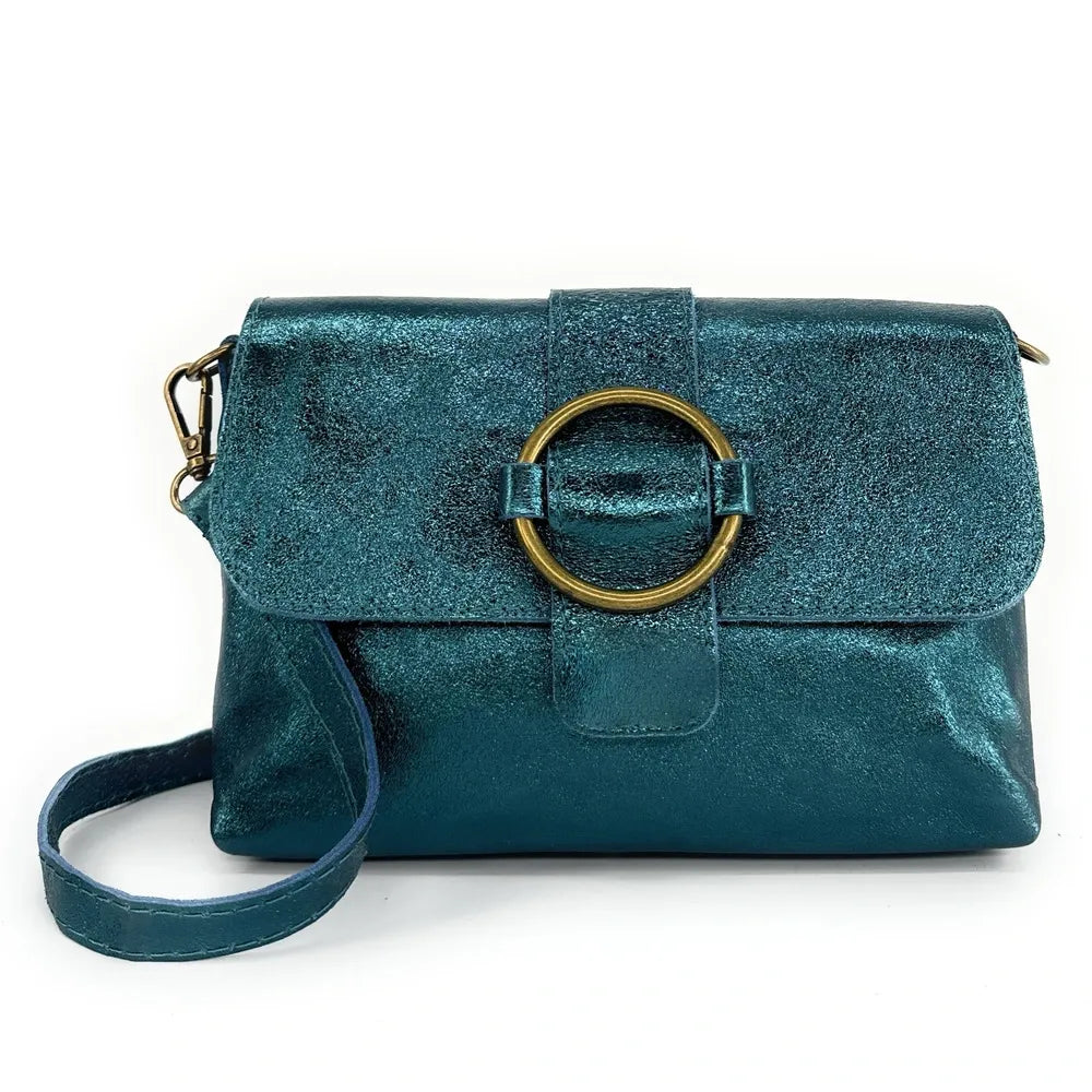 Mini sac en cuir irisé VERONE Bleu canard irisé