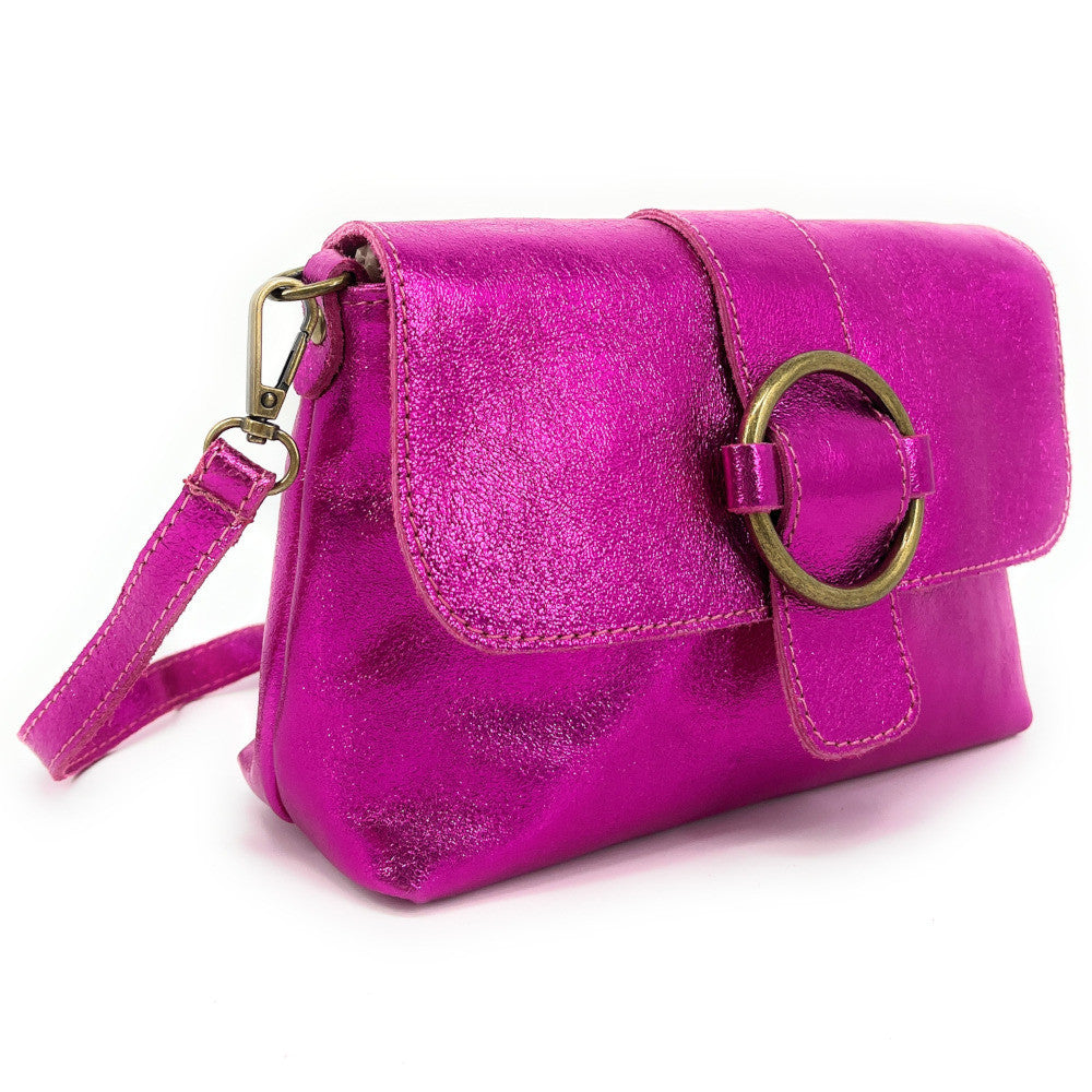 Mini sac en cuir irisé VERONE Rose fuchsia