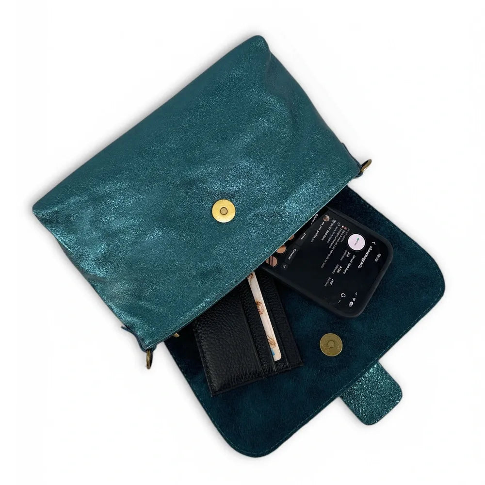 Mini sac en cuir irisé VERONE Bleu canard irisé