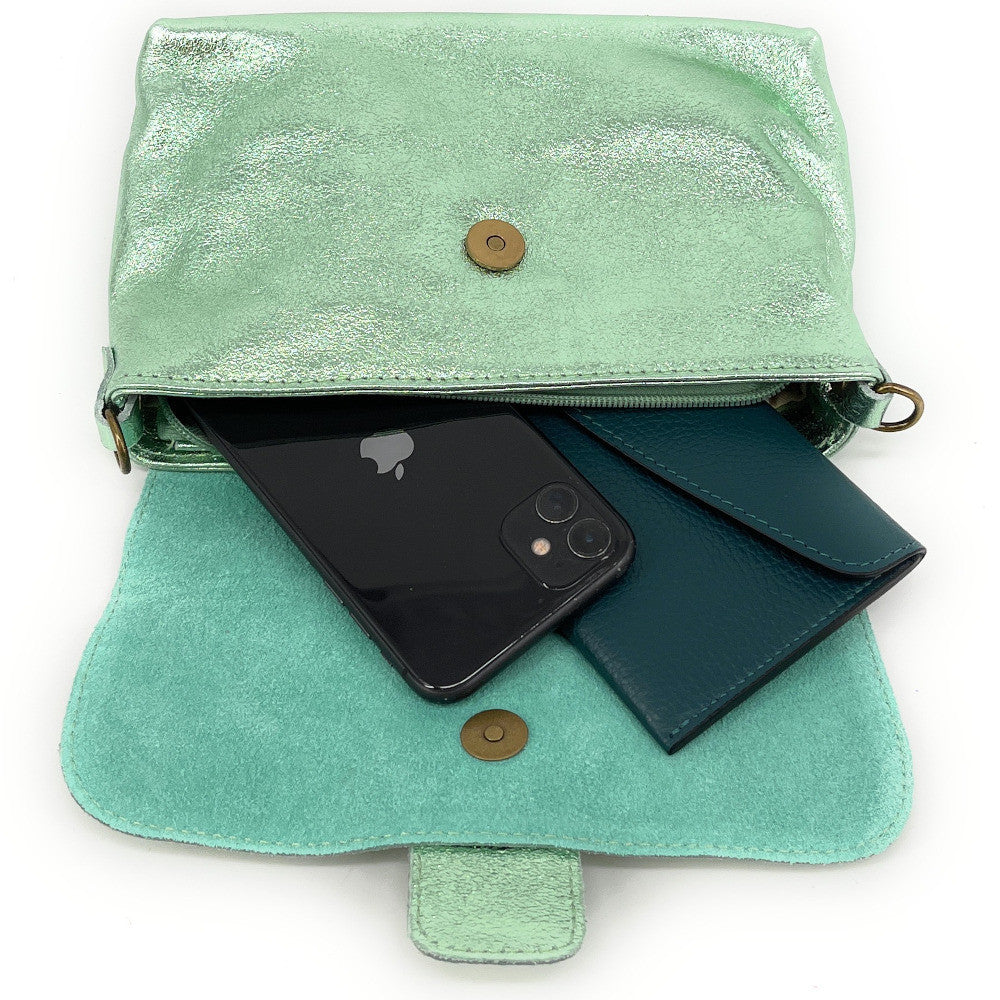 Mini sac en cuir irisé VERONE Menthe givrée
