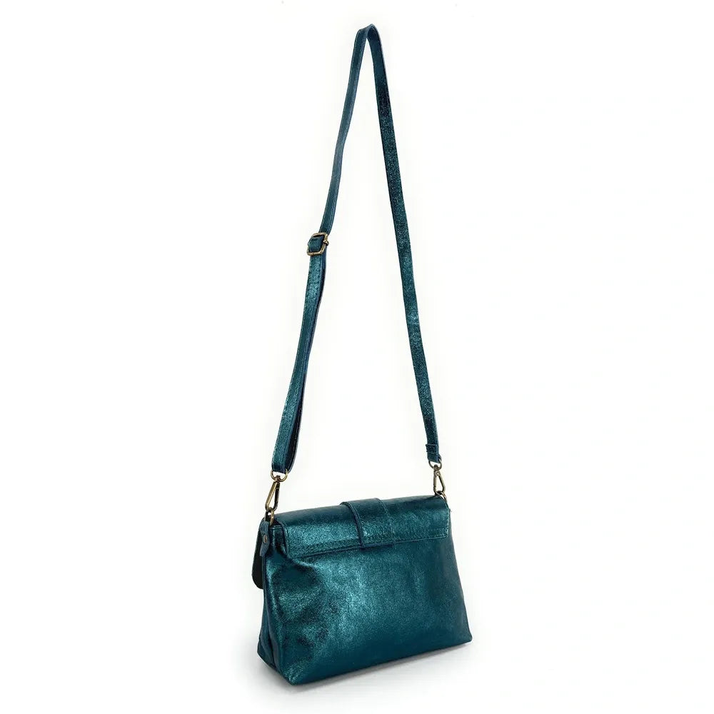 Mini sac en cuir irisé VERONE Bleu canard irisé