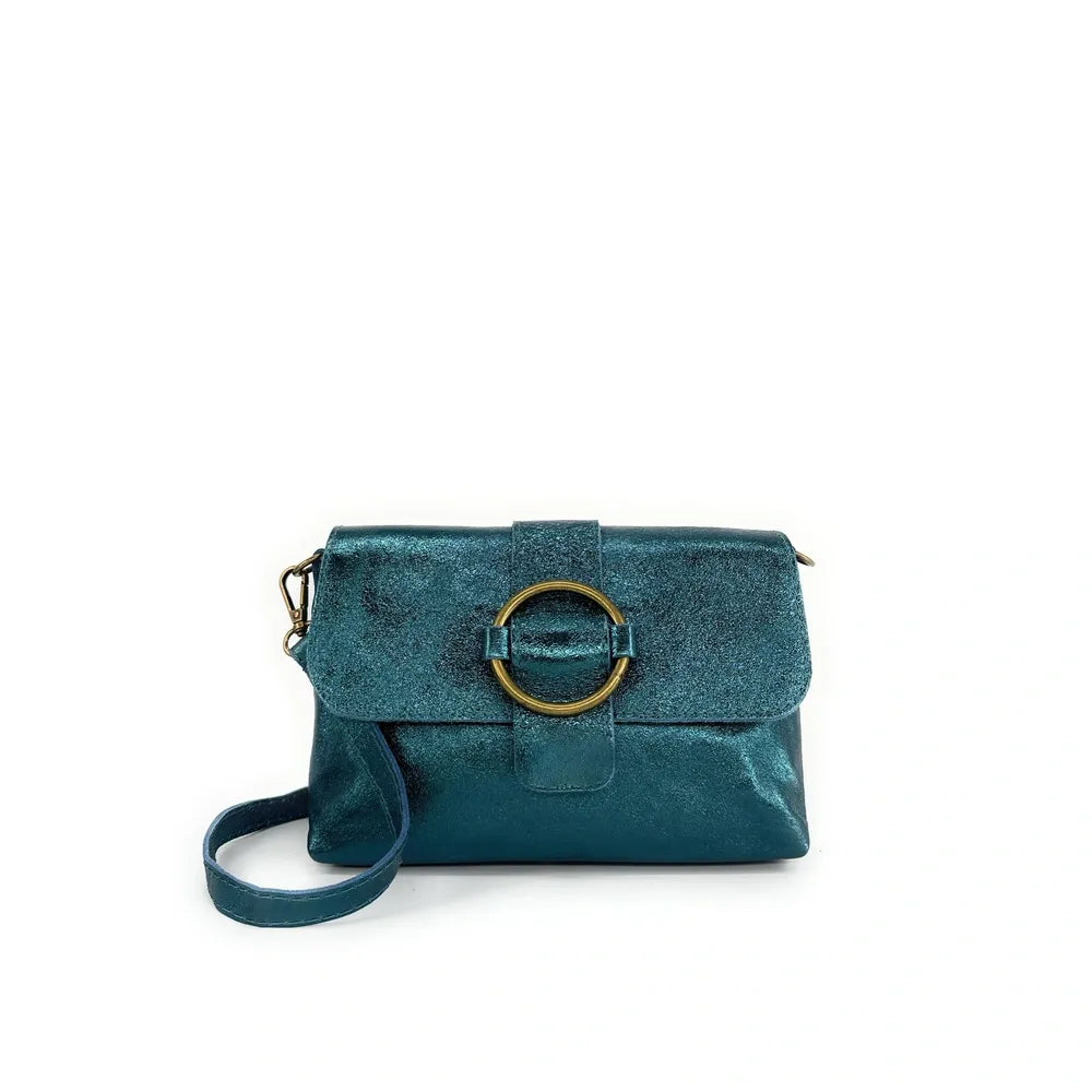Mini sac en cuir irisé VERONE Bleu canard irisé
