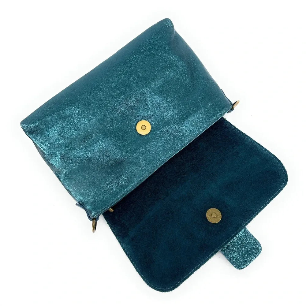 Mini sac en cuir irisé VERONE Bleu canard irisé