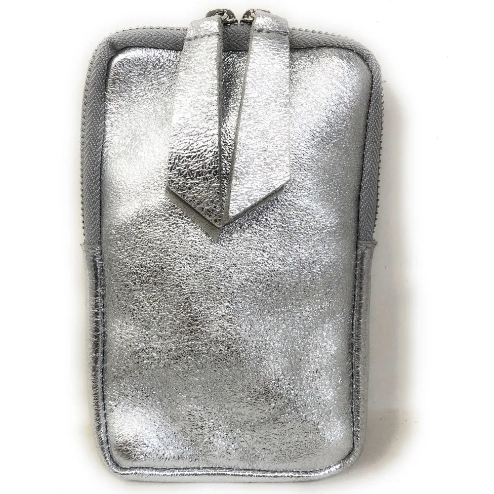 Pochette bandoulière en cuir irisé LOUVRE Argent clair