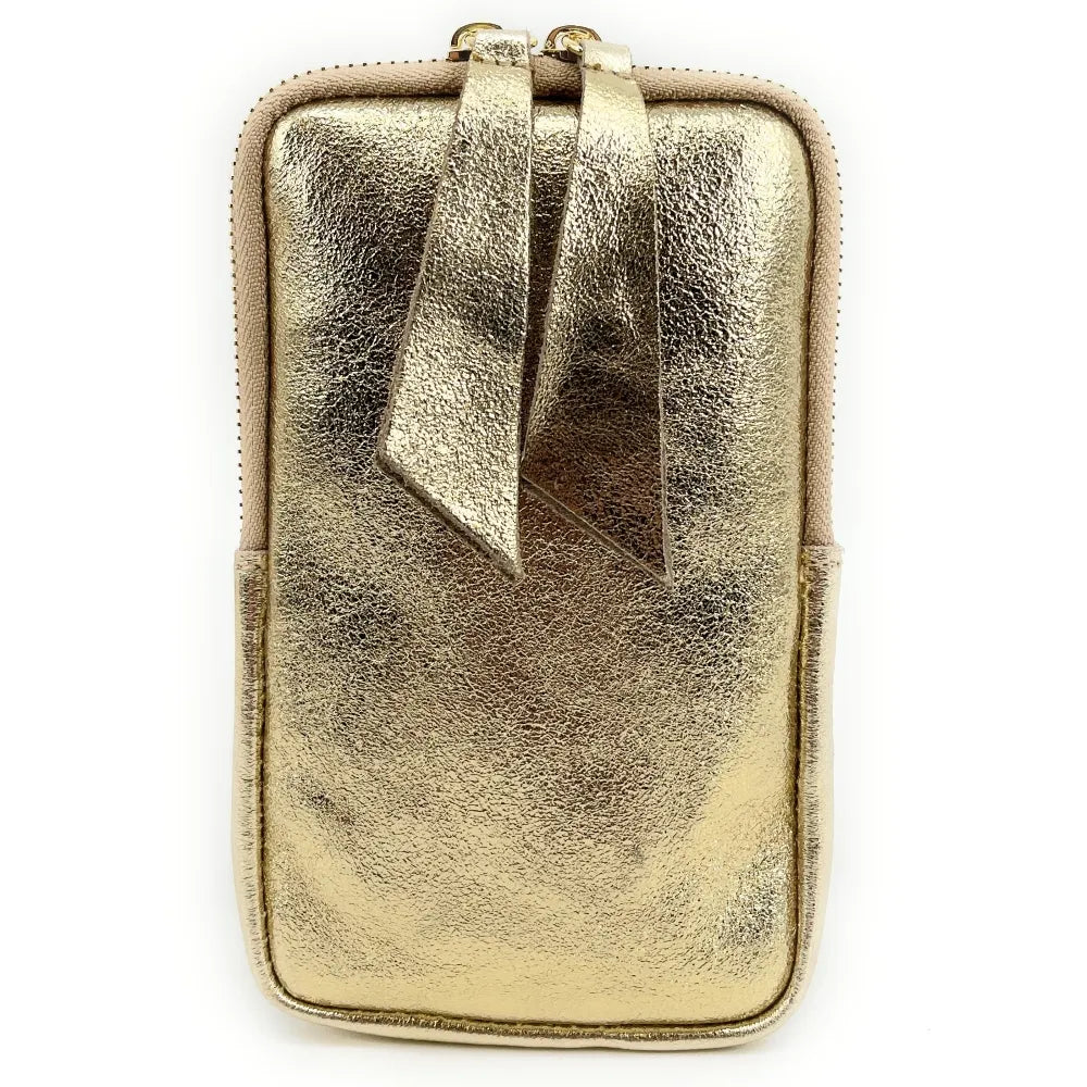 Pochette bandoulière en cuir irisé LOUVRE Or pâle