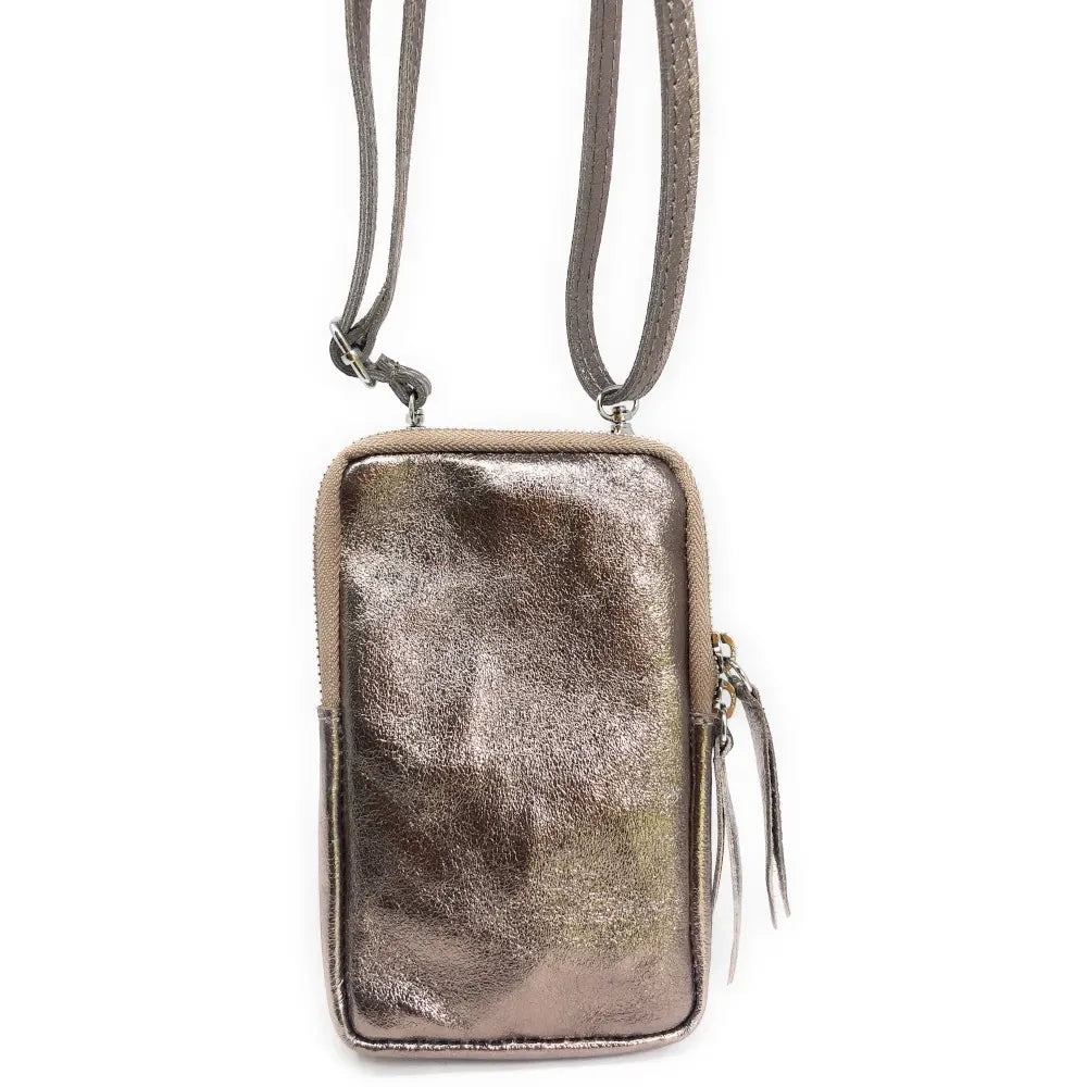 Pochette bandoulière en cuir irisé LOUVRE Champagne irisé