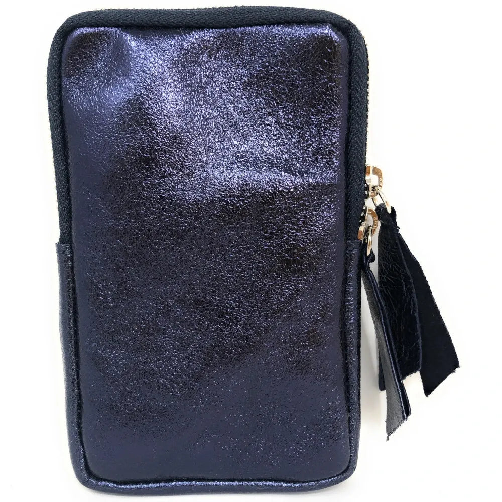 Pochette bandoulière en cuir irisé LOUVRE Bleu irisé